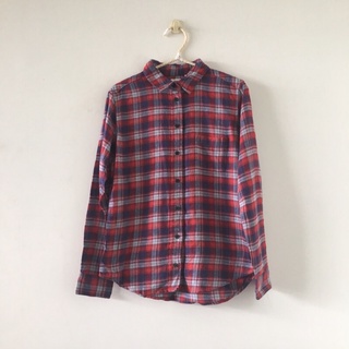 日系品牌 | Uniqlo | 日常 百搭 休閒 100%棉 純棉 紅 藍 格紋 格子 棉質 柔軟 長袖 襯衫 上衣