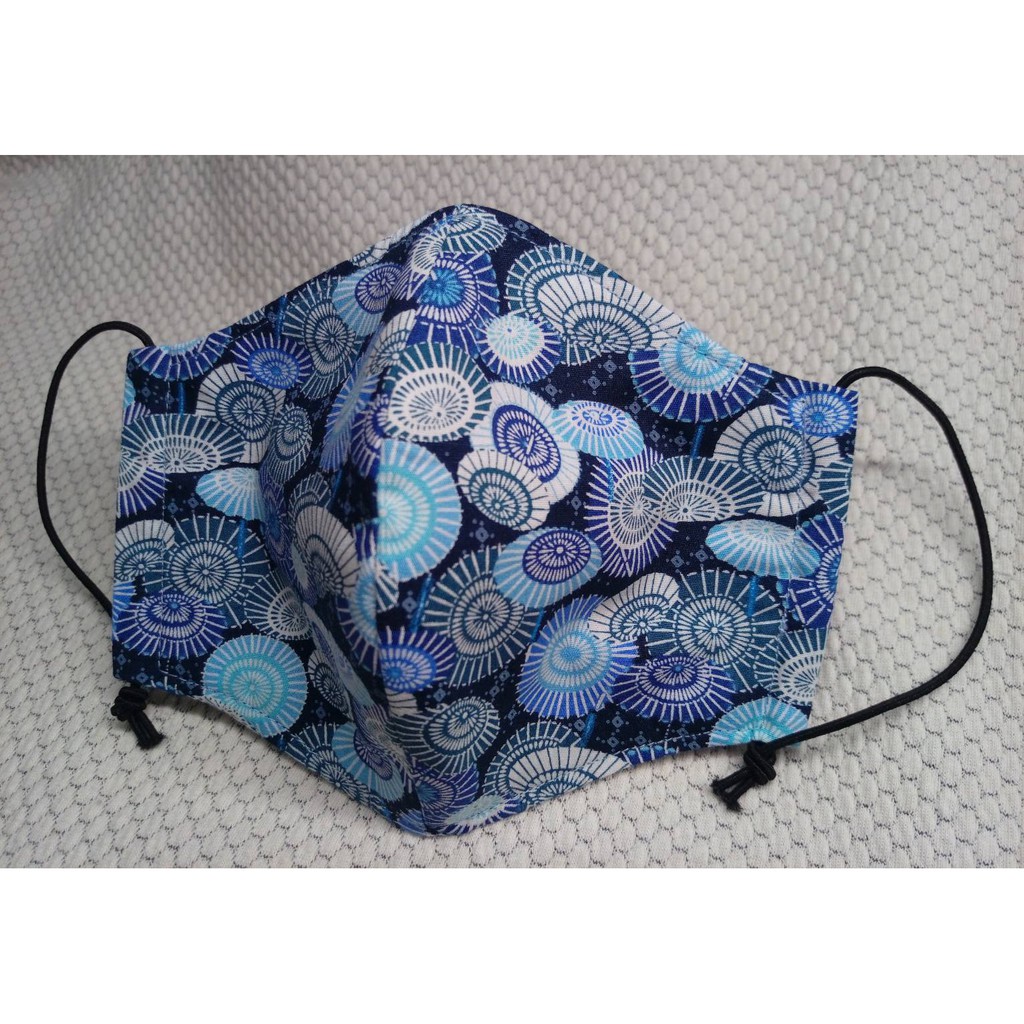 SaGi手作 舒適透氣 純棉+二重紗立體兩用口罩可放濾片(附繩)-日本傘海藍:一次性口罩的好朋友