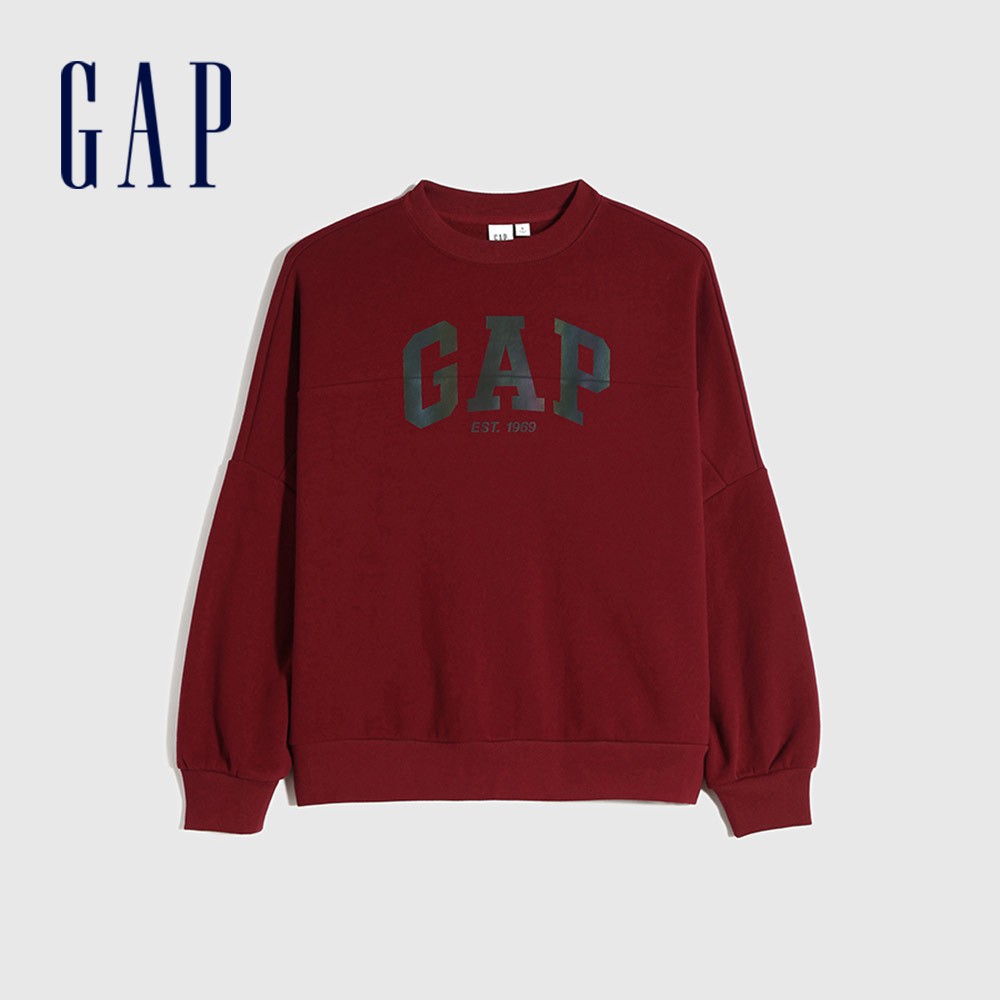 Gap 女裝 Logo大學T 碳素軟磨系列-深紅色(656944)