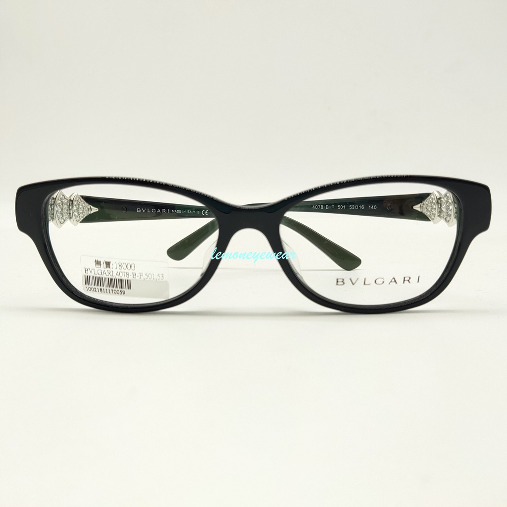 ✅💎頂級鑲鑽奢華 💎[檸檬眼鏡]寶格麗 Bvlgari 4078BF 501 黑色貓眼 奢華鏡腳