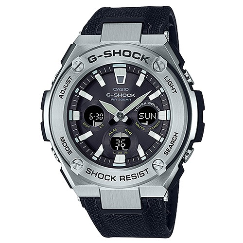 【CASIO】G-SHOCK CORDURA強悍分層防護太陽能三眼運動雙顯錶-黑X銀框(GST-S330C-1A)