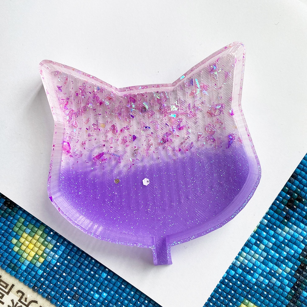 可愛的貓咪鑽石畫托盤手工樹脂粉紅色閃光紫色鑽板方形鑽