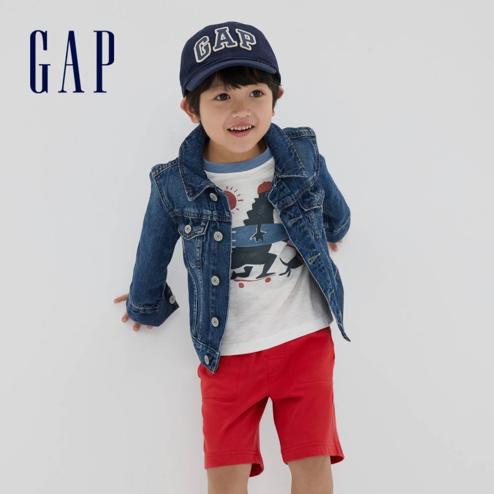 Gap 男幼童裝 時尚水洗口袋翻領牛仔外套-水洗藍(539476)