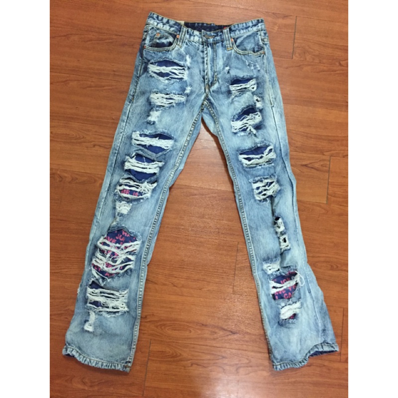 TOUGH JEANS 刷破個性字母內網 牛仔褲