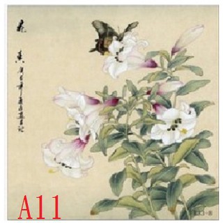【幸運星】臺灣發貨 風水畫 百合花 國畫 客廳臥室裝飾畫增加異性緣 30*30cm 娟布畫芯50*50cm