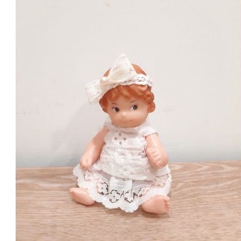收藏品 早期懷舊小寶寶老物古董嬰兒棕髮小娃娃 塑膠軟膠膠皮娃娃