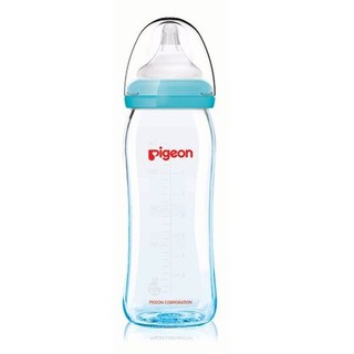 貝親 Pigeon 矽膠護層寬口母乳實感玻璃奶瓶240ml/附M號奶嘴 藍色