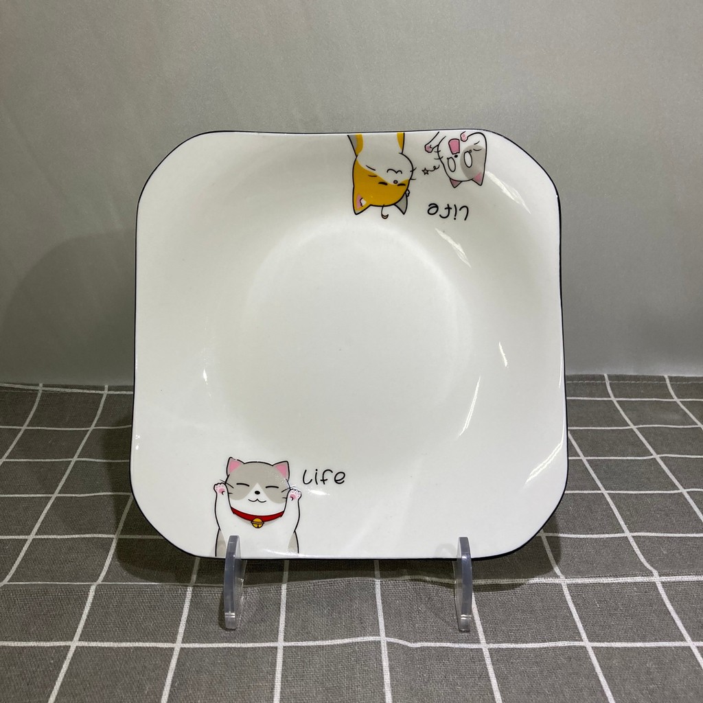 【***福利品出清***】現貨 | 8.5吋可愛貓咪方盤  碗盤 瓷盤 餐盤 餐具 陶瓷 瓷器