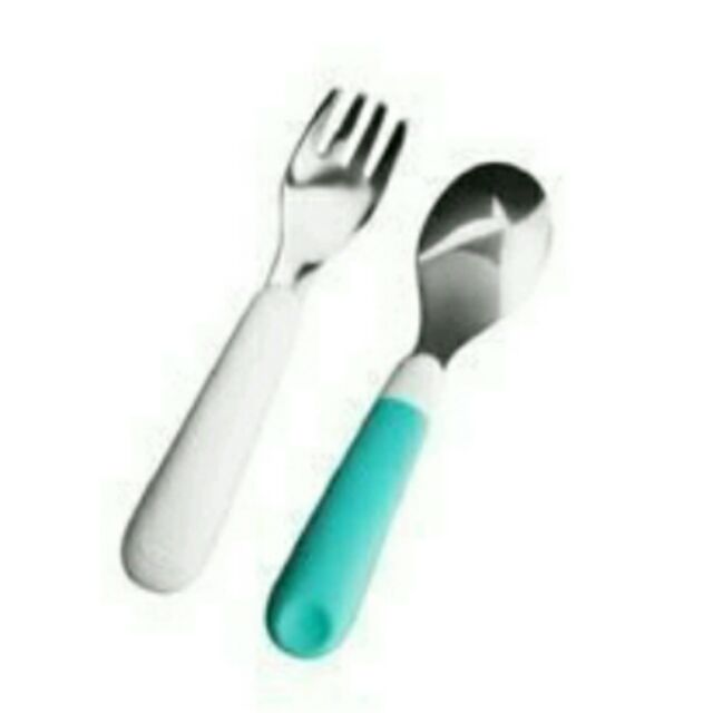美國 OXO Feeding Spoon Set 兒童防滑不鏽鋼叉匙組-藍色