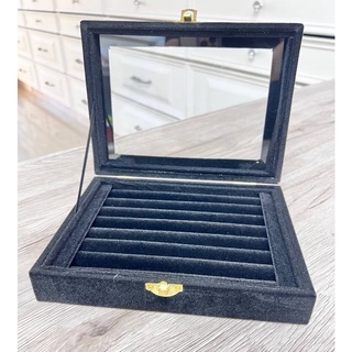 現貨 絨布玻璃蓋戒指收納盒 首飾盒 戒指收納箱 珠寶盒子戒指盒