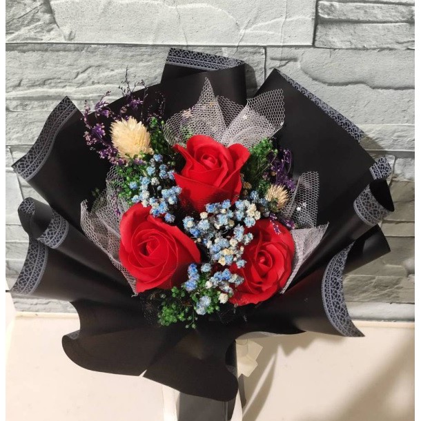 3朵玫瑰花 乾燥花皂玫瑰花束diy花束永生花婚禮小物情人節聖誕節畢業禮物送禮裝飾 蝦皮購物
