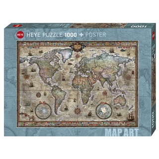 德國 Heye 拼圖 地圖藝術 Retro World 復古世界 世界地圖 地圖拼圖 1000片