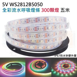 5V WS2812B 5050 白底 套管 流水呼吸彩色燈條 300顆燈 5米