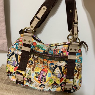 Tokidoki聯名款 Lesportsac 可愛海盜🏴‍☠️滿版設計師款帆布貝殼側背包 附公仔
