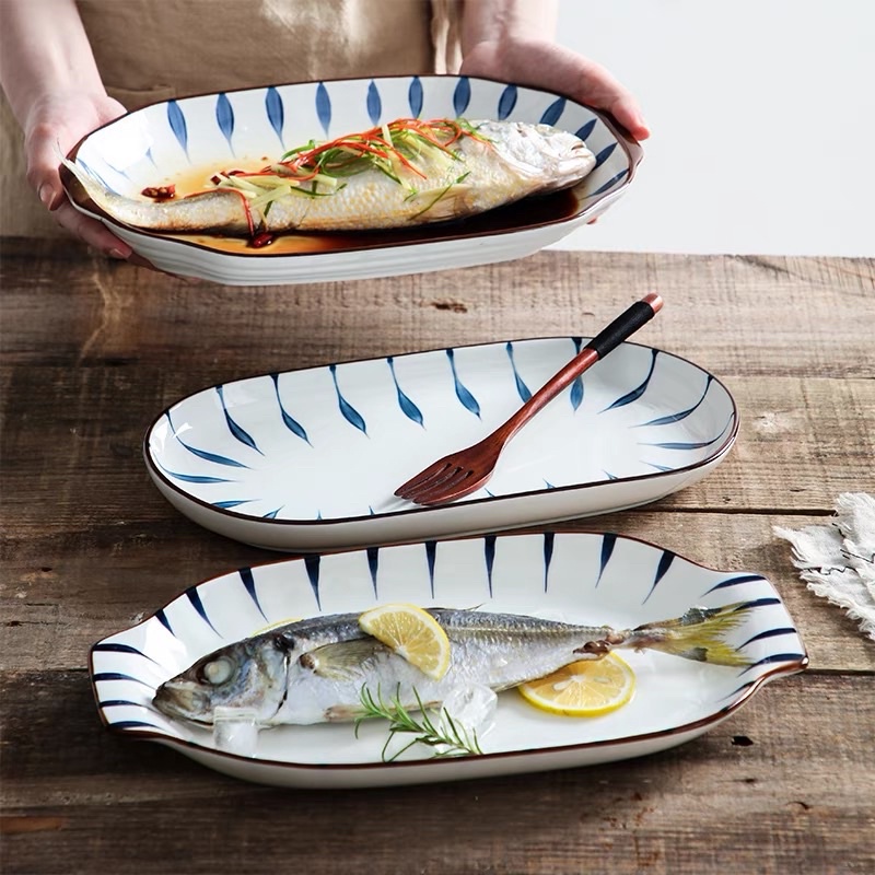 陶瓷盤 長盤 造型盤 橢圓形盤子 日式魚盤 白色盤子 趣味盤