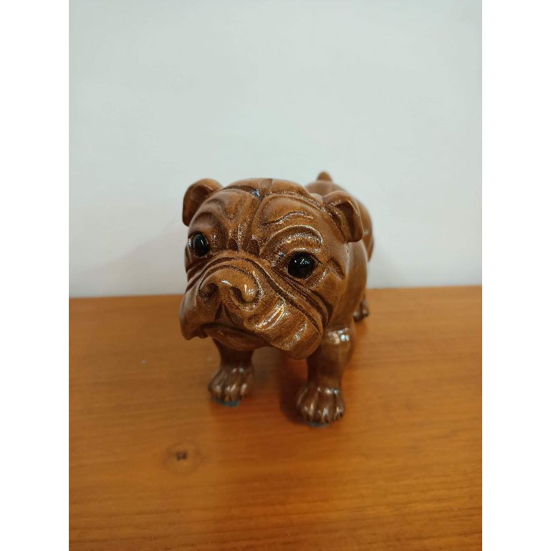 法鬥 鬥牛犬木雕 寵物狗擺飾品 雕刻藝術品 櫥窗玄關擺飾品