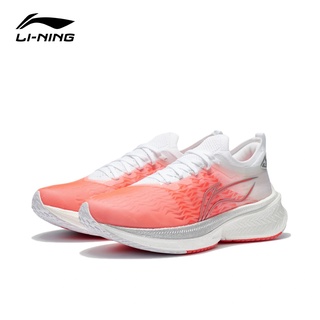 【LI-NING 李寧】飛電Discovery女子反光一體織支撐穩定競速跑鞋 螢光果紅/標準白 ARMR006-13