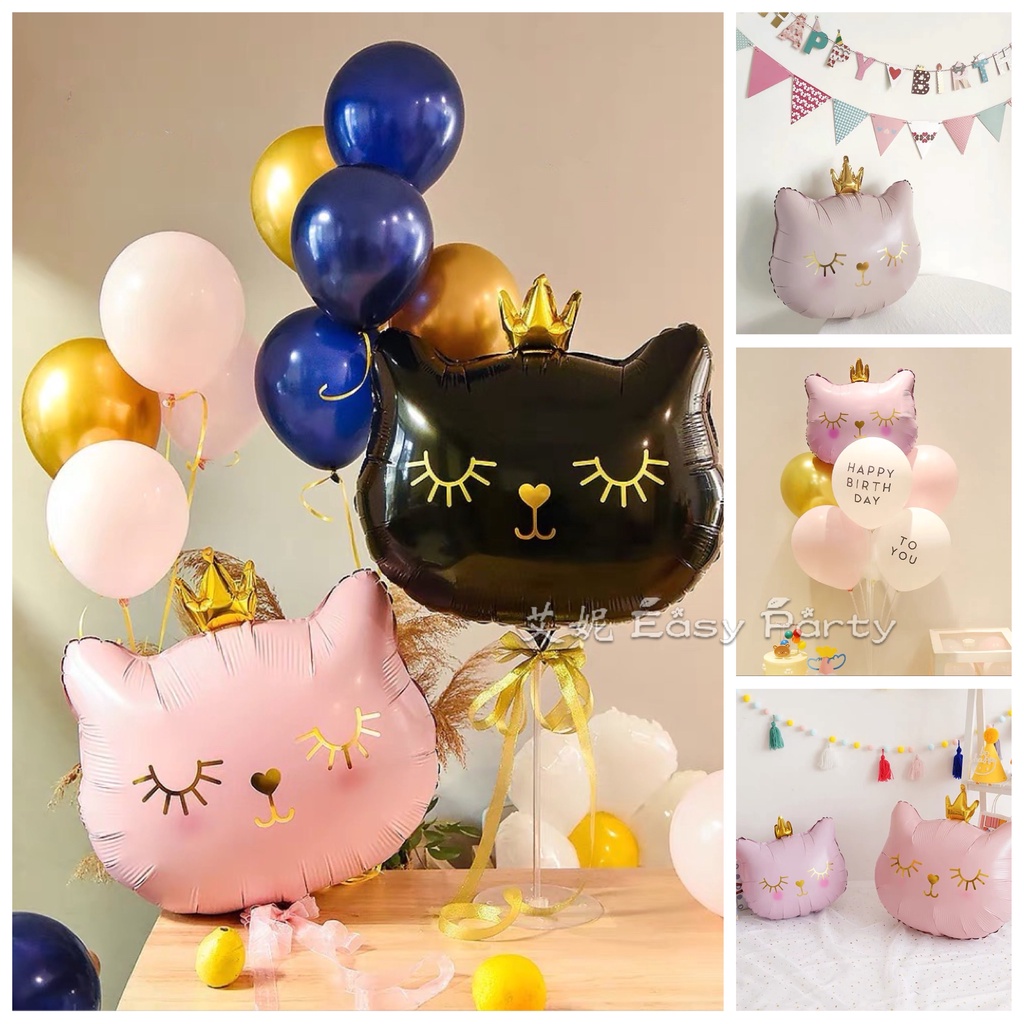 🎈【 皇冠 貓咪氣球 派對旗 】艾妮EasyParty A201 貓 派對佈置 派對旗 女寶週歲 動物氣球 生日旗 生日