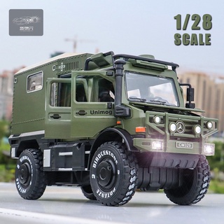 模擬合金汽車模型1:28烏尼莫克房車模型模擬卡車特種汽車合金越野車擺件男孩玩具車