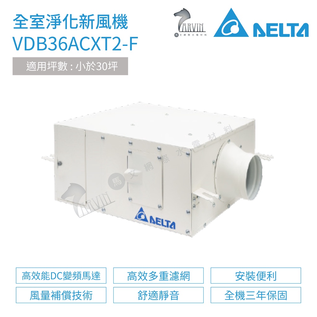 台達電子 VDB36ACXT2-F 正壓 PM2.5 管道扇 全電壓 全室淨化新風機 不含安裝