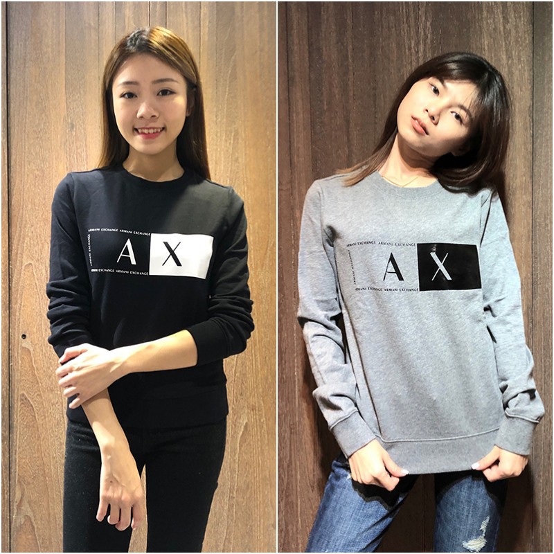 美國百分百【全新真品】 Armani Exchange 長袖大學T 女 T-shirt AX logo 黑/灰 AL51