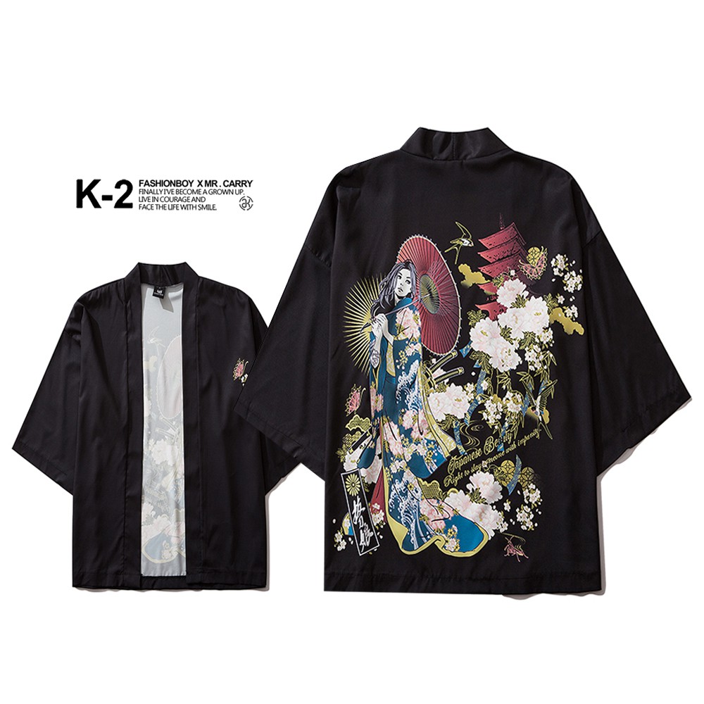 【K-2】日式 藝妓 神社 雕花 紙散 道袍 罩衫 甚平 薄外套 個性 男女