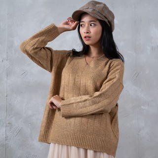 O-LIWAY 台灣製毛衣 QQ紗-親膚感V領波浪紋寬版MIT毛衣