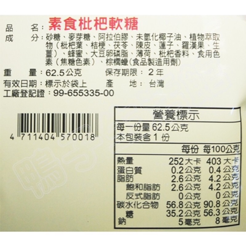 【譚博士】🎉素食枇杷軟糖 62.5g :超濃縮😁