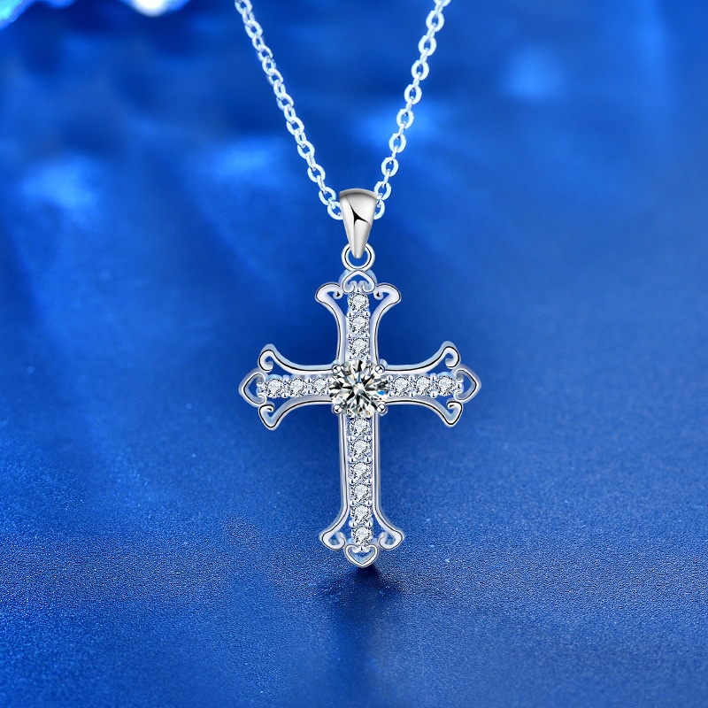 925純銀 項鍊 十字架  莫桑鑽石 時尚 新款 高檔 情人節 生日 女朋友 禮物