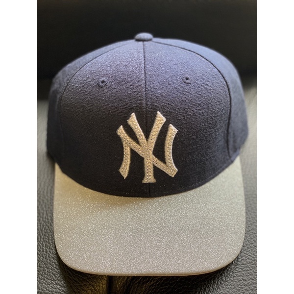MLB KOREA 韓國 全新正品 可調整式硬頂棒球帽 紐約洋基隊  可調式 亮片刺繡款 深藍色