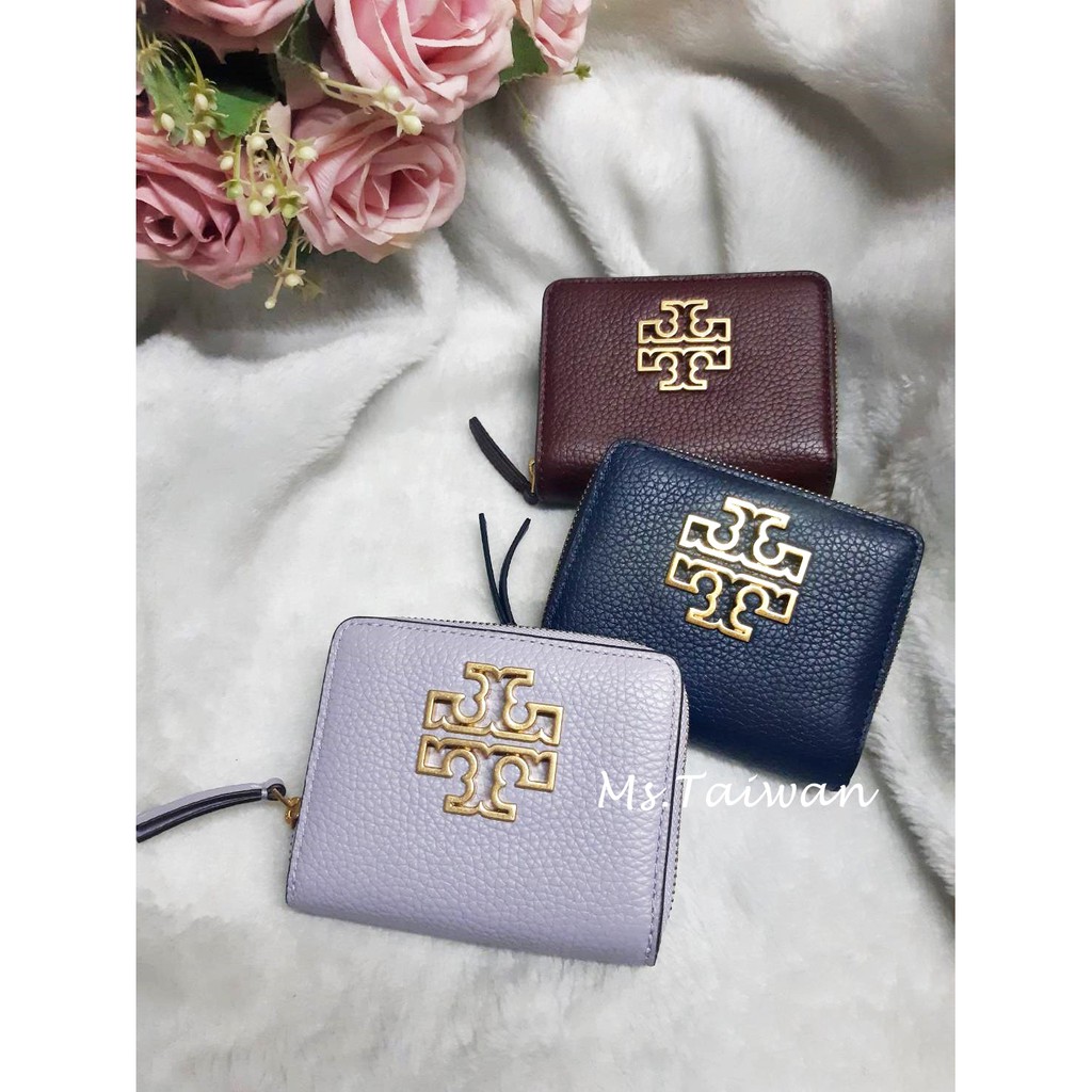 MS.台灣★美國Tory Burch TB Britten 十字鐵片大LOGO真皮短夾