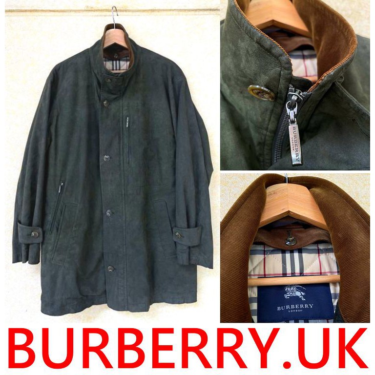 BLACK美中古BURBERRY英國限定油布感READYMADE軍事風仿舊軍綠色短大衣/風衣外套