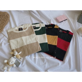 全新轉賣-DICKIES Logo 短T 條紋短袖 條紋短踢 條紋T-奶茶