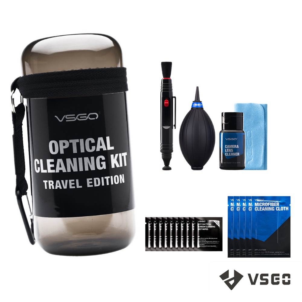 VSGO 威高 DKL-15G 旅行 清潔組 (附防水殼) 吹球+拭鏡筆+鏡頭布+清潔液+收納盒 便攜 灰 DKL-15