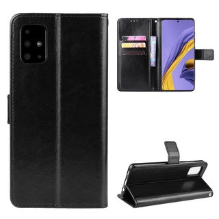時尚 瘋馬紋 三星 Galaxy A71 5G 皮套 錢包款手機殼 掀蓋 保護殼 掛繩 磁扣 翻蓋皮套