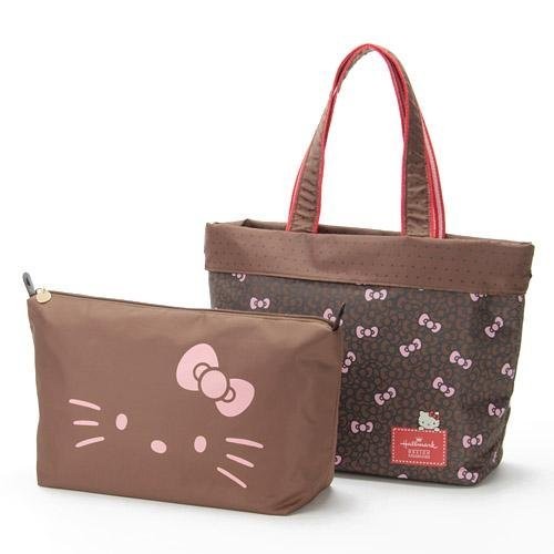 婕的店日本精品~日本帶回~Hallmark &amp; Kitty咖啡色粉紅色蝴蝶結側肩包/手提包