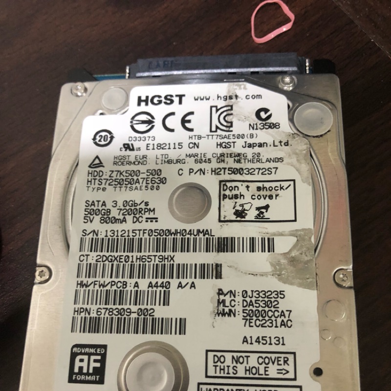 HGST 500G 2.5"硬碟