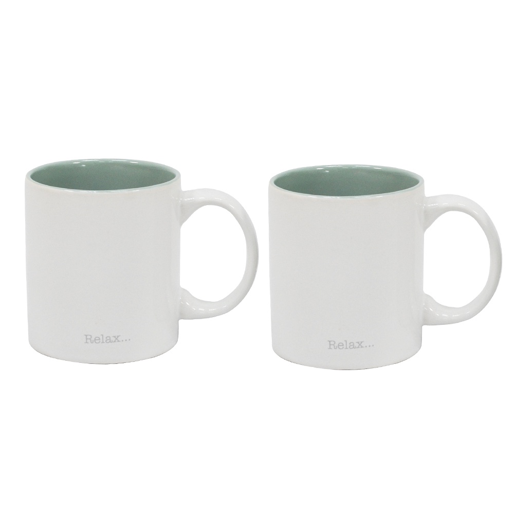 【YU Living】放鬆時刻陶瓷馬克杯二件組 咖啡杯 早餐杯 340ML (白色) [折扣碼現折]