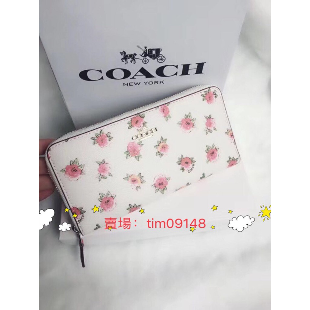 Coach 碎花長夾 皮夾名牌皮夾拉鍊夾皮包女生皮包coach皮夾 蝦皮購物
