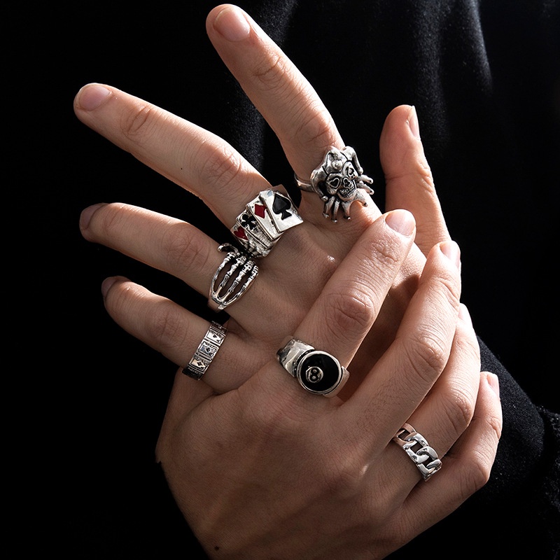 6 件/套復古銀戒指套裝雕刻指節戒指男女金屬幾何手指戒指嘻哈朋克派對首飾配件