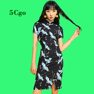 5Cgo【鴿樓】新式改良版旗袍中國風少女日常年輕款夏黑色性感復古顯瘦學生短款 598244948072