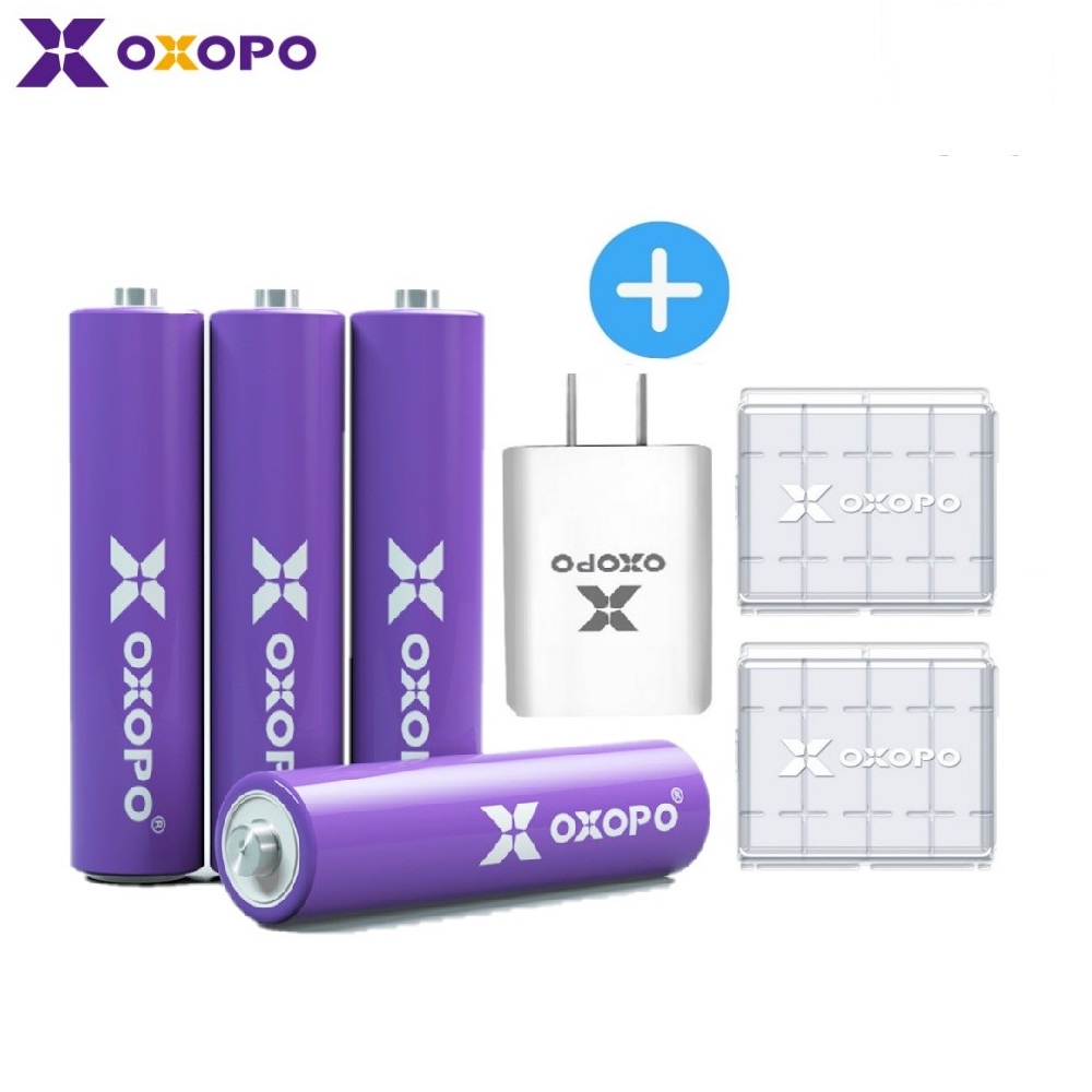 【OXOPO】超值組 AAA四號 1000mAh 鎳氫充電電池4入組＋電池收納盒1入＋USB充電器1個(黑或白隨機出貨)