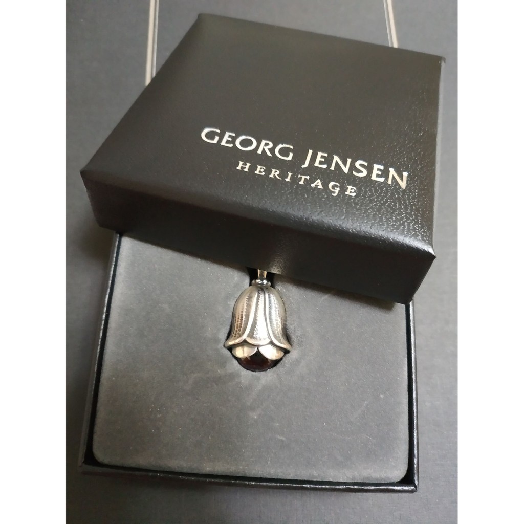 全新GEORG JENSEN 喬治傑生 2007年 紅石榴石 鈴蘭花造型 純銀 GJ 年度項鍊