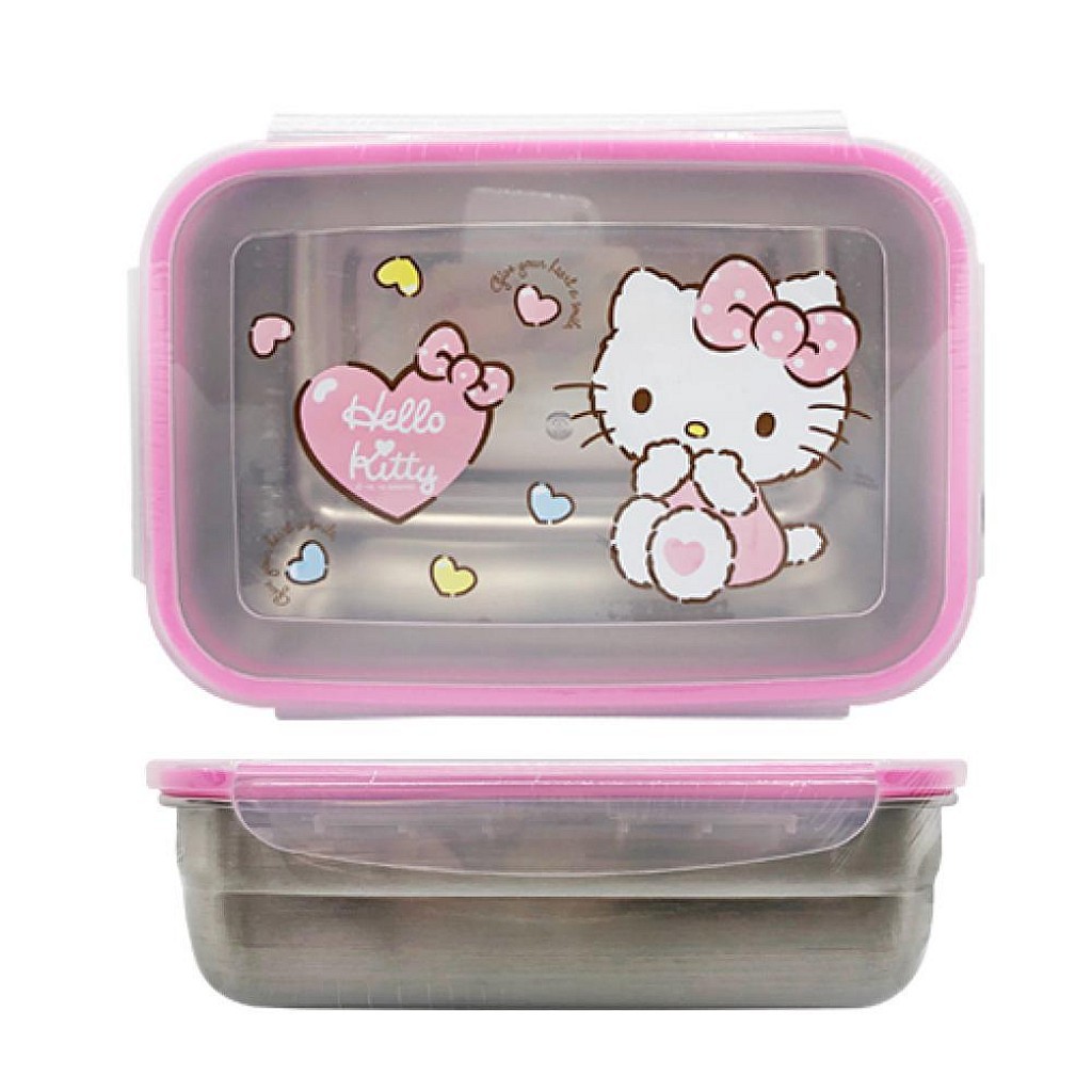 花見雜貨~韓國進口全新正版kitty凱蒂貓不鏽鋼保鮮盒便當盒餐盒扣式蓋子1310ML