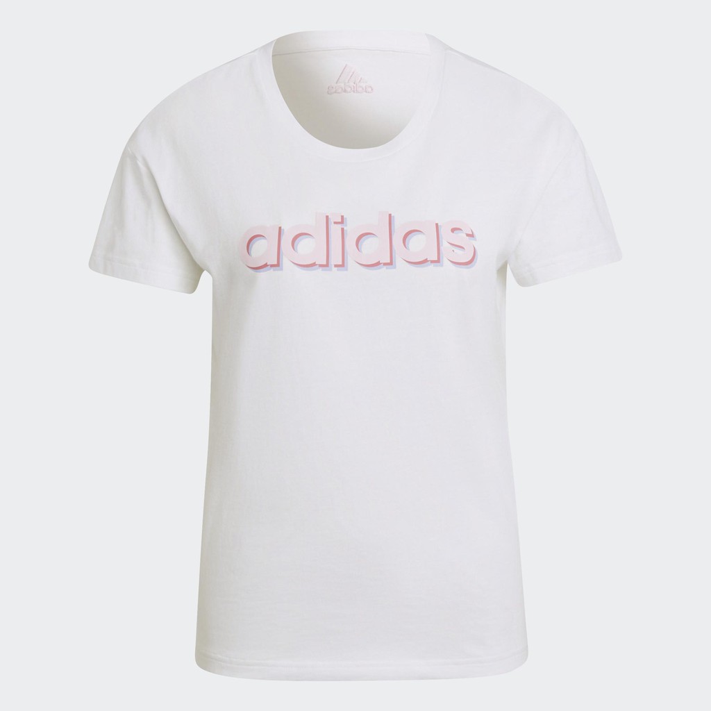 ADIDAS  女款 短袖上衣 運動 粉色LOGO 白 HB7131 Sneakers542