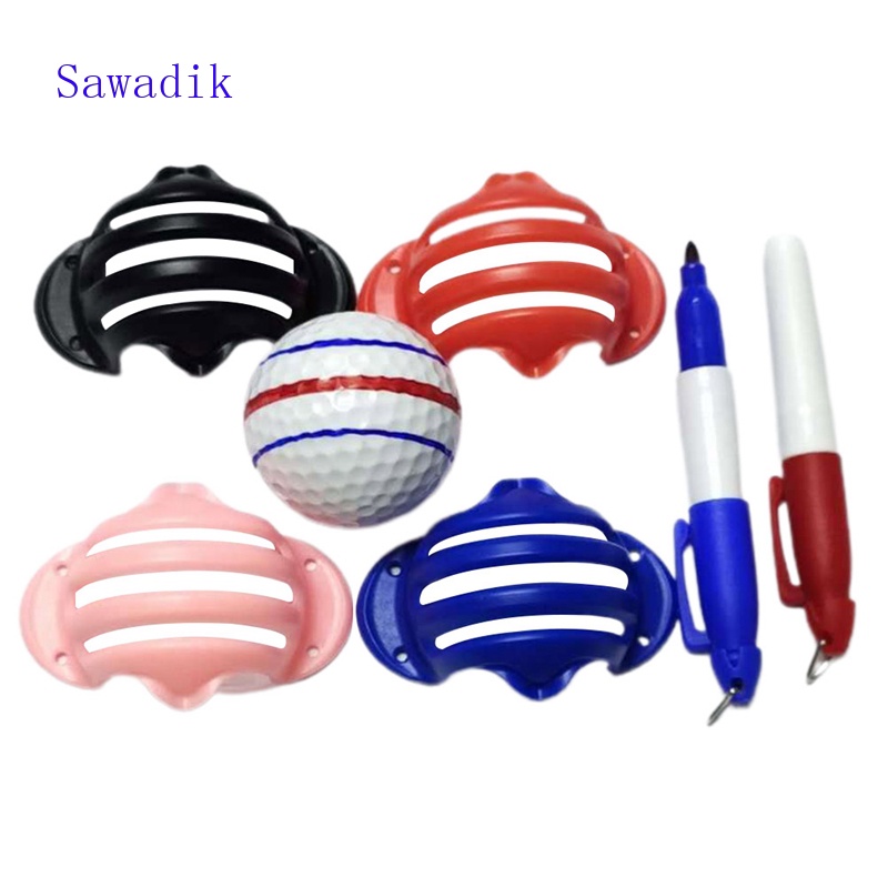 Sawadik 高爾夫球 三條線 畫線器 劃球器 高爾夫劃線器 畫球器 +2支（紅籃）筆