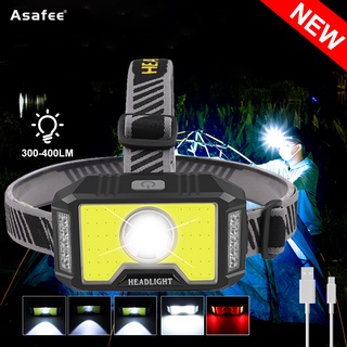 Asafee 300-400LM G12 T6+COB+10*LED多功能強光頭燈戶外野營釣魚按鈕開關內置18650電池