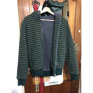 LEE 綠色條紋 厚毛 連帽外套 S
