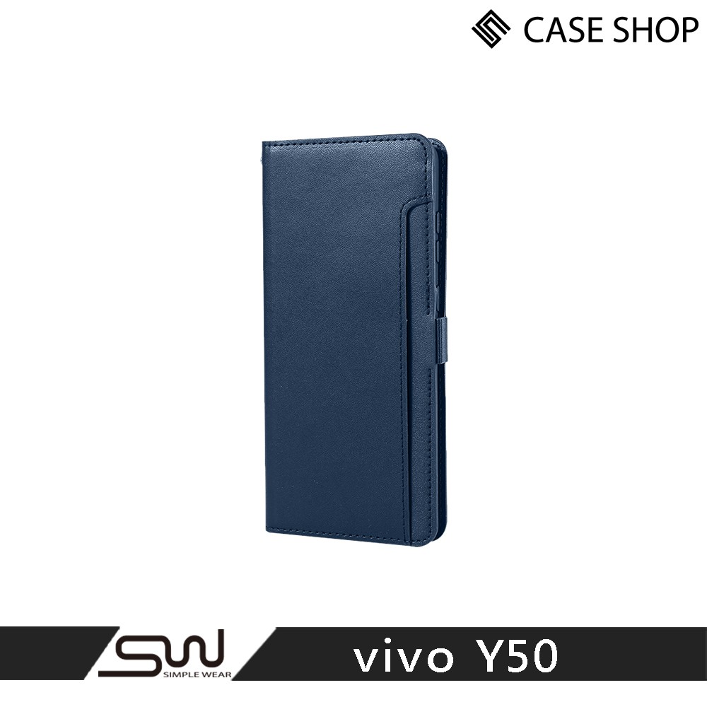 【CASE SHOP】vivo Y50 專用前插卡側立式皮套-藍
