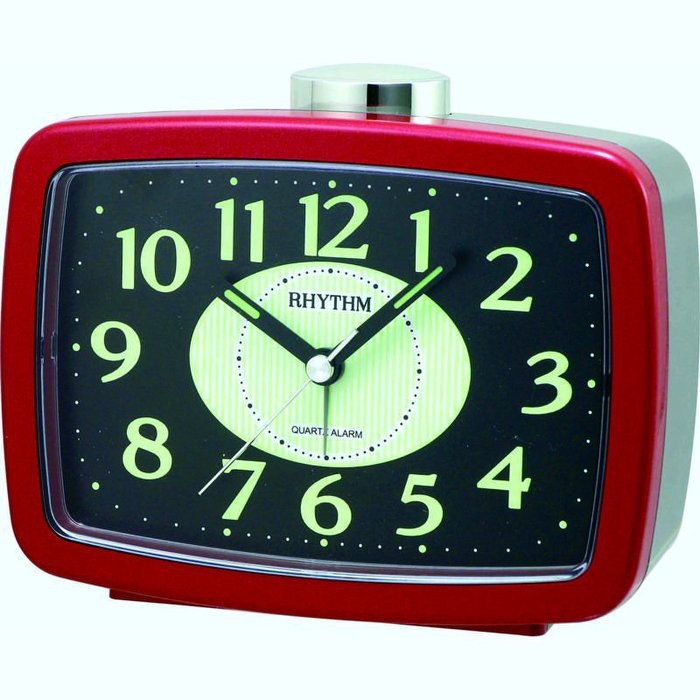 【神梭鐘錶】RHYTHM ALARM CLOCK  型號：CRA630NR01 麗聲紅黑殼黑面阿拉伯字清晰夜光鈴鐺聲鬧鐘